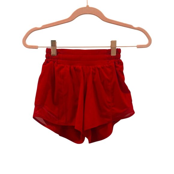 Lululemon Women's Hotty Hot LR Shorts 2.5”Lined DKRD Red Side Pockets Zero Size - Picture 4 of 12